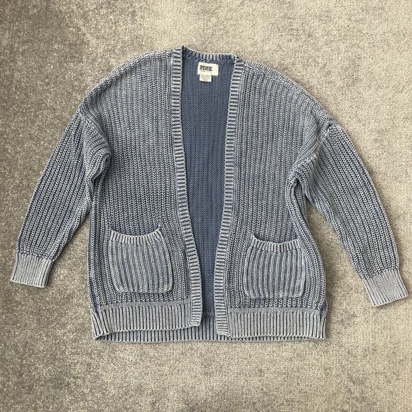 Victoria's Secret Sweater Womens XS Blue Cardigan Casual Knit VS Pink Pockets - Picture 1 of 6